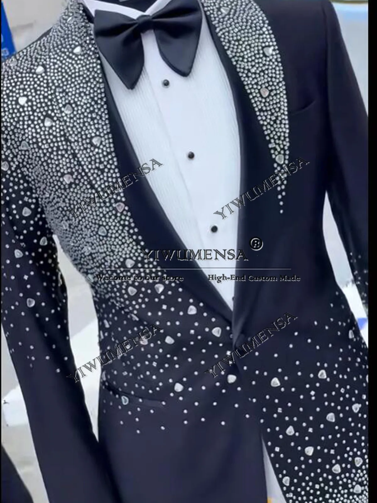 Luxury Sliver Beaded Stoned Suits Men For Wedding Single Breasted Jacket Pants 2 Pieces Groom Tuxedos Man Banquet Party Clothing