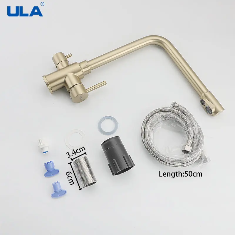 ULA Brushed Gold Kitchen Faucets Stainless Steel 360 Rotate Kitchen Faucet Deck Mount Cold Hot Water Sink Mixer Kitchen Gold Tap