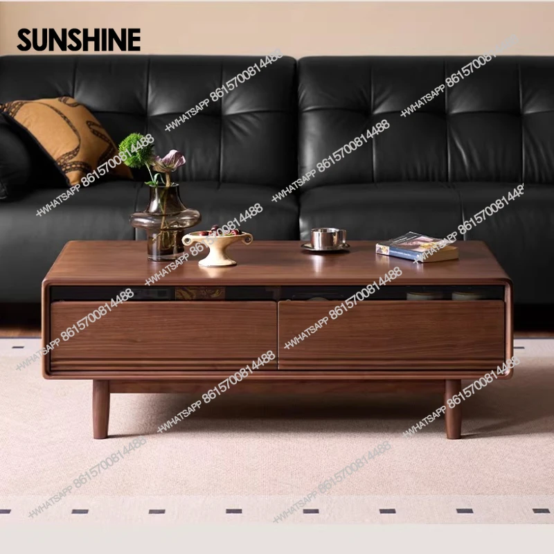 

Журнальный столик из массива дерева, итальянский светлый роскошный журнальный столик из черного ореха, гостиная, домашний стол для хранения