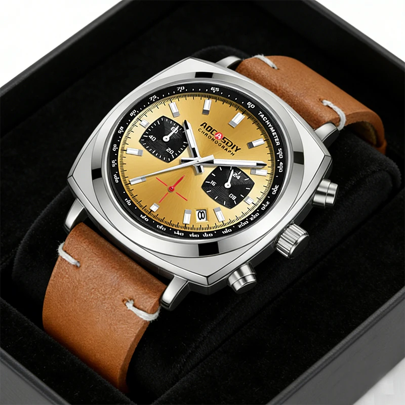Nouvelles Montres Carrées 2026 pour Hommes – Chronographe Quartz Multifonctionnel à Trois Cadrans et Six Aiguilles, Étanche – Relogio Masculino