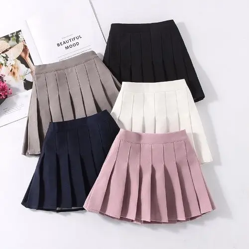 Children Summer Skirts Girls Mini Skirts Vintage Pleated Skirt Korean Tennis Short Student Uniform Skirts White Black