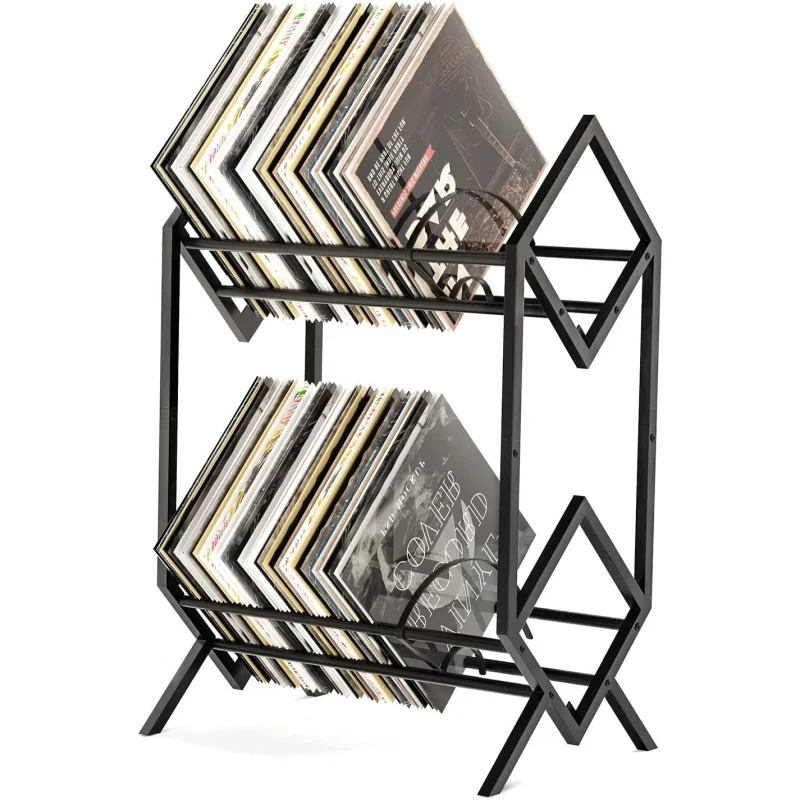 

2-Tier Steel Vinyl Record Storage for 200 LPs - with Dividers, Display Shelf & Organizer for Albums, Books & Magazines
