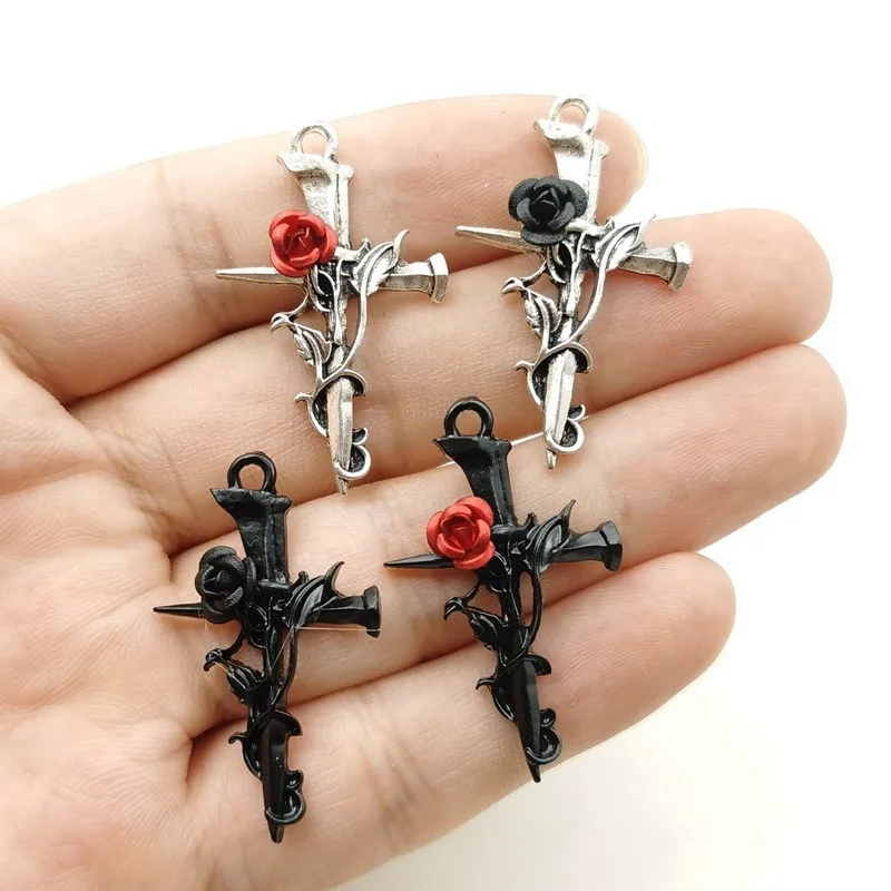 10pcs 38x23mm Geometry Zinc Alloy Charms Thorn Rose Cross Sword Pendants For Earring DIY crafts Jewelry Findings