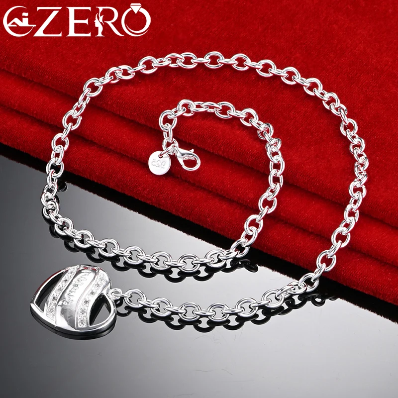 

ALIZERO 925 Sterling Silver Zircon Heart Pendant Chain Necklace For Men Women Wedding Party Charm Fashion Jewelry Lovers Gift