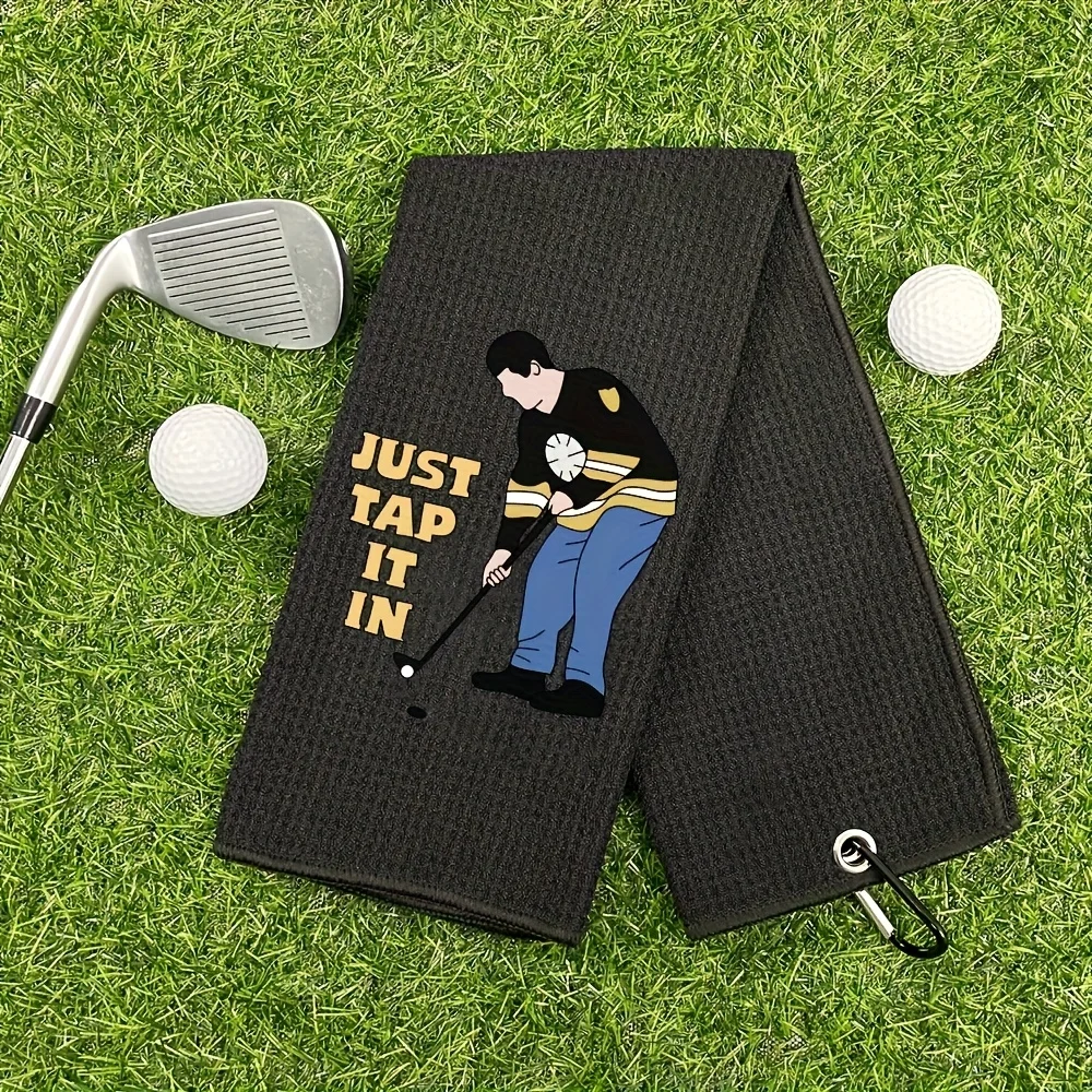 منشفة جولف للرجال Just Tap It" مع مشبك تصميم مطرز من البوليستر الناعم المتين للتأرجح المنفرد مثالي لحقائب الجولف ومنشفة الجولف