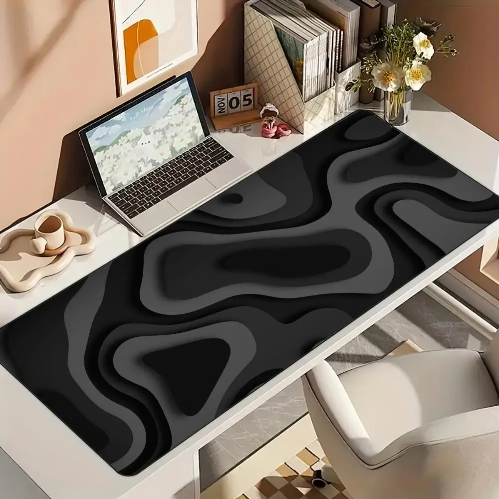 Black and Grey Abstract Art Pattern Design Mouse Pad Desk Mat with Stitched Edge Rubber Anti-Slip Gaming Mat Keyboard Mouse Pads