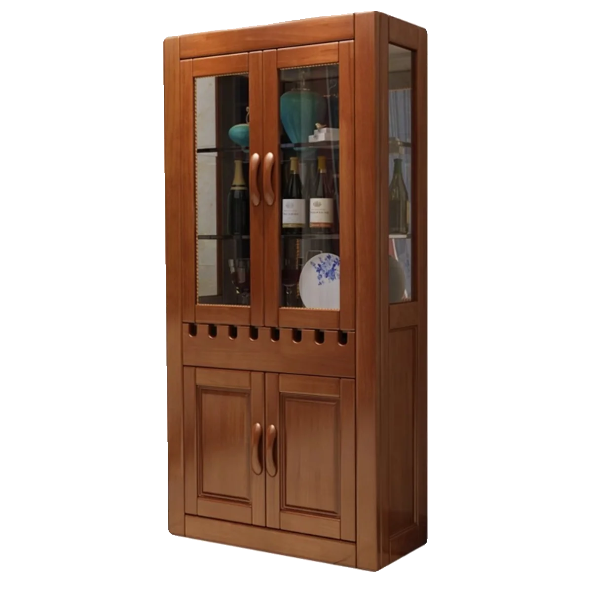 #Solid Wood Simple Modern Design Wine Cabinet Sideboard Integrated Wall-Side High Glass Doors for Living Room Small Apartment