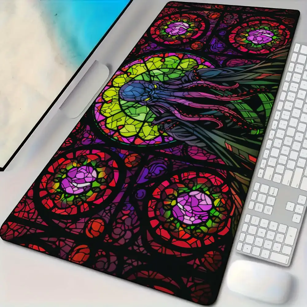 Волшебный коврик в стиле осьминога из цветного стекла, коврик для мыши, настольный коврик с прошитыми краями, нескользящая резиновая основа, аксессуары для ПК, игровой коврик, коврик
