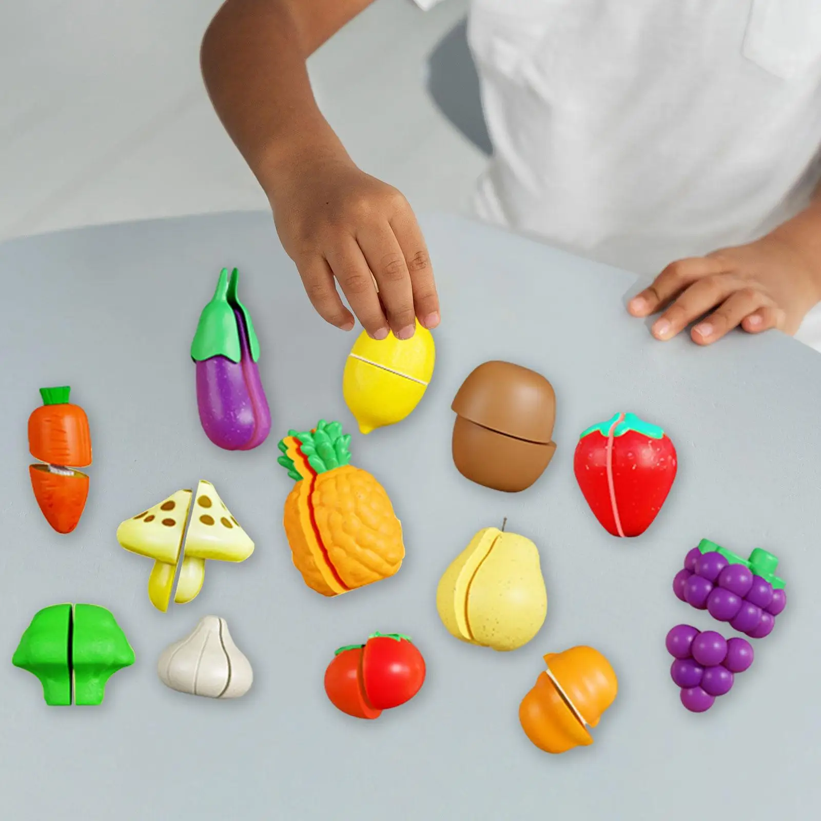 Cutting Play Food Toys Portable Pretend Play Fruit Vegetables Accessories Kitchen Accessories for Preschool Kids 18+ Months