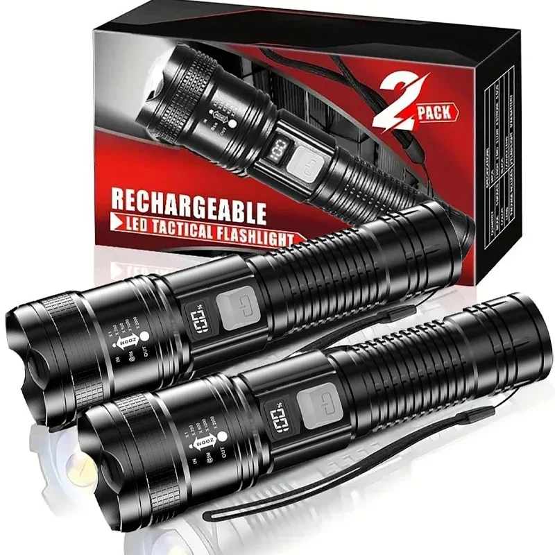 1/2Pack Super Bright Flashlight USB Rechargeable LED Long Range Tactical Torch Lamp Outdoor Waterproof Camping Fishing Lantern