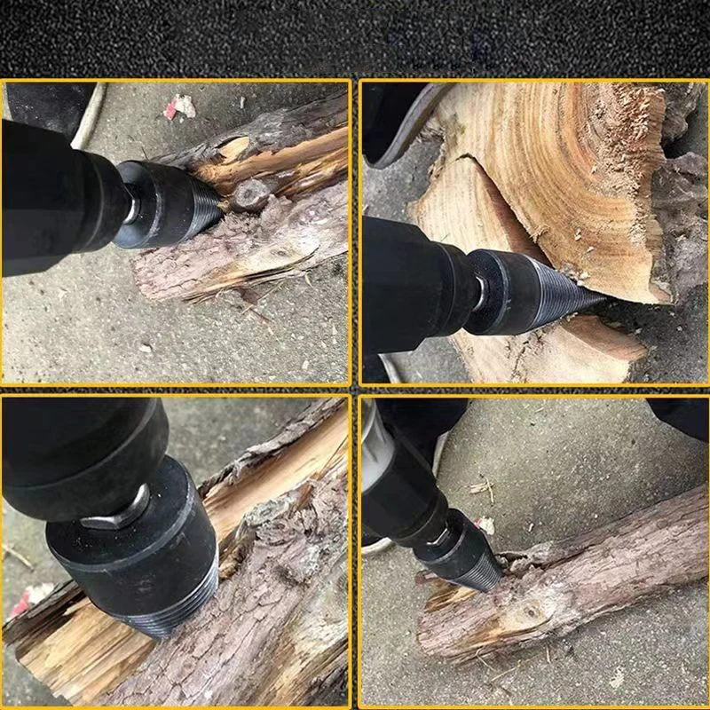4-teiliges Holzspaltbohrer-Set mit rundem, sechseckigem und quadratischem Schaft, Holzbearbeitungswerkzeuge, konische Holzspalter, Holzzerkleinerungsmaschine – Detail 10