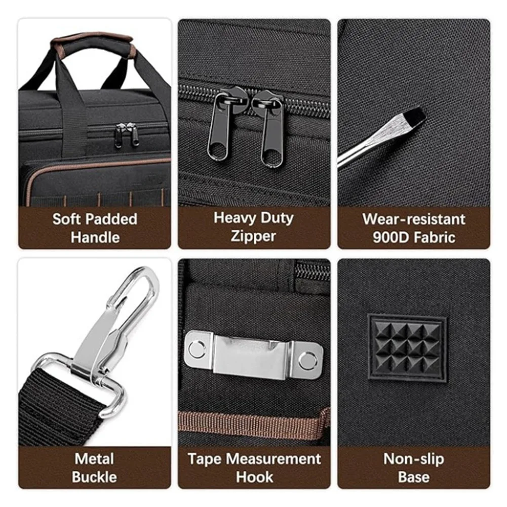 ~！【Best Seller】17''Large Capacity Tool Bag 20 Pockets Portable Tool Kit with Shoulder Strap Wide Mouth Tool Bag for Electrician