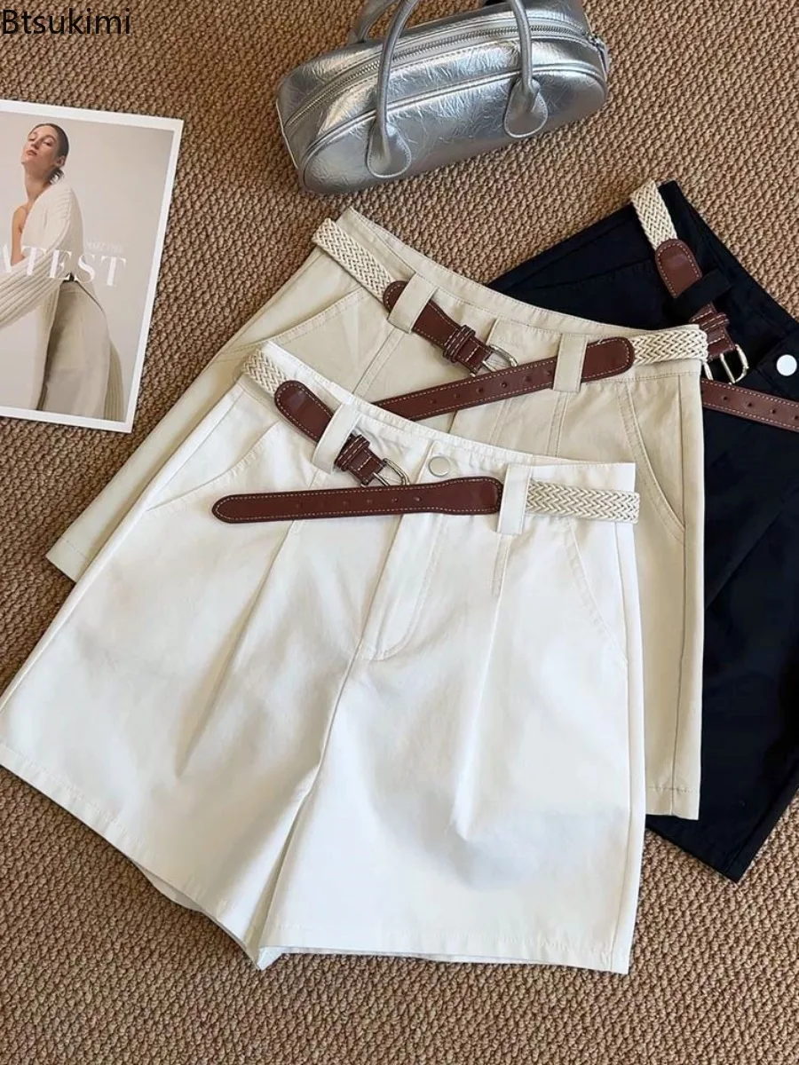 Women's Summer Fashion Wide Leg Shorts Washed Cotton Fabric High Waisted Shorts Classic Solid Color Loose Casual Short Trousers