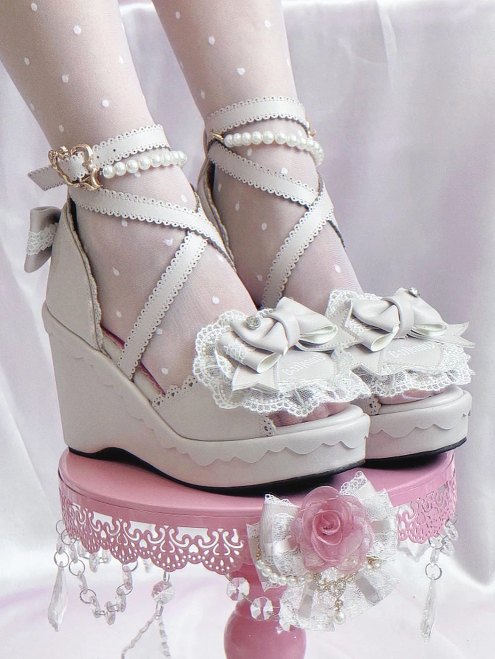 Sweet Lolita Girls' Sandals for Transfer Students Original Fish Mouth Slope Heel Sandals y2k Waterproof Platform Single Shoes