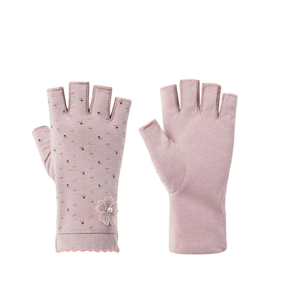 Guantes de medio dedo con estampado de flores, Manoplas sin dedos, protección solar, Anti ultravioleta, ciclismo, conducción, verano, moda