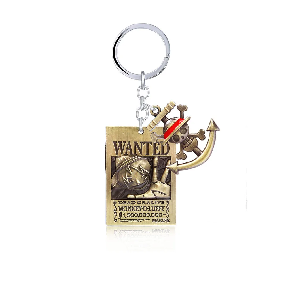 Anime One Piece Wanted Plakat Breloki Luffy Hat Whitebeard Edward Newgate Thousand Sunny Metalowe breloki do kluczy samochodowych Wisiorki Figurka