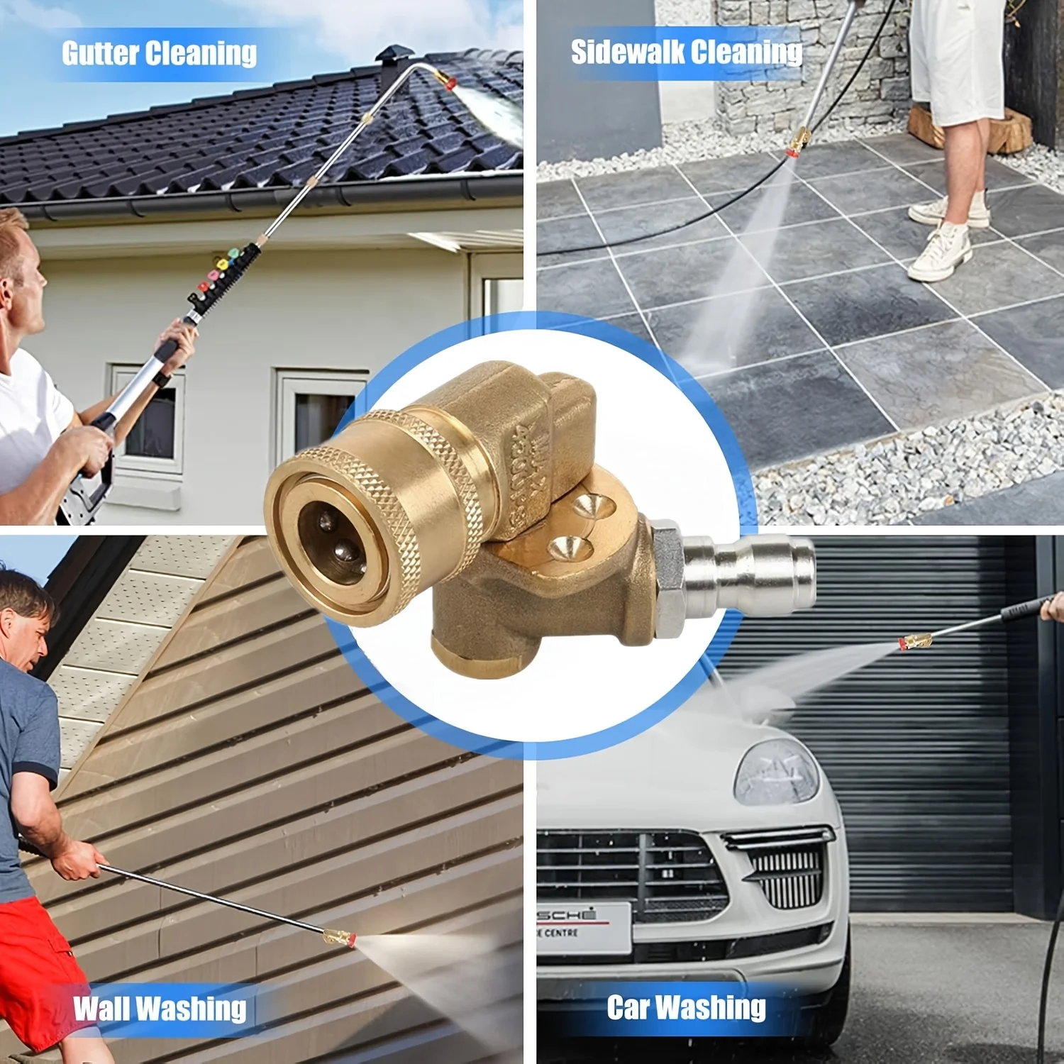 4500PSI High-Pressure Rotating Nozzle, 5 Adjustable Angles, Brass Quick Connect, 180° Rotation for Tight Spaces & Cleaning