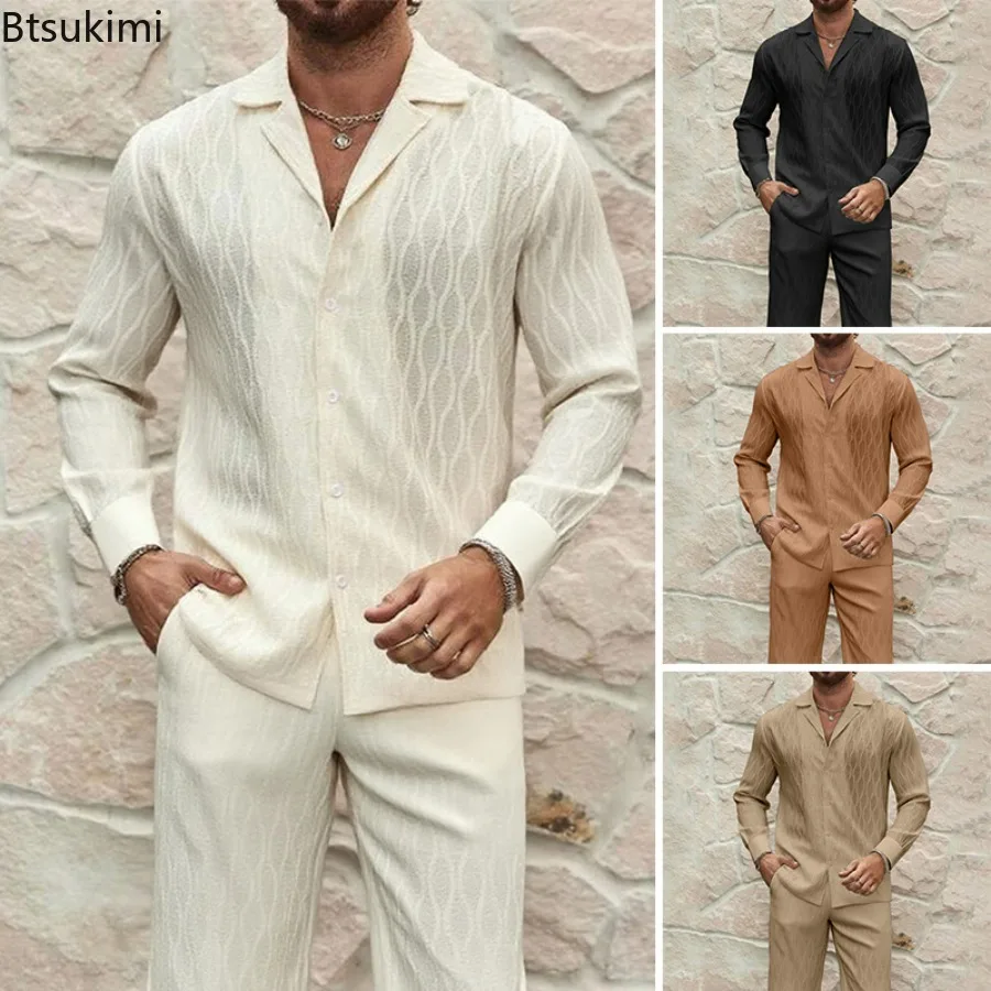 

New Men's Autumn Winter Long Sleeve Shirts Top and Pants 2PCS Sets for Men Fashion Loose Casual Men's Clothing Suit Sets Solid