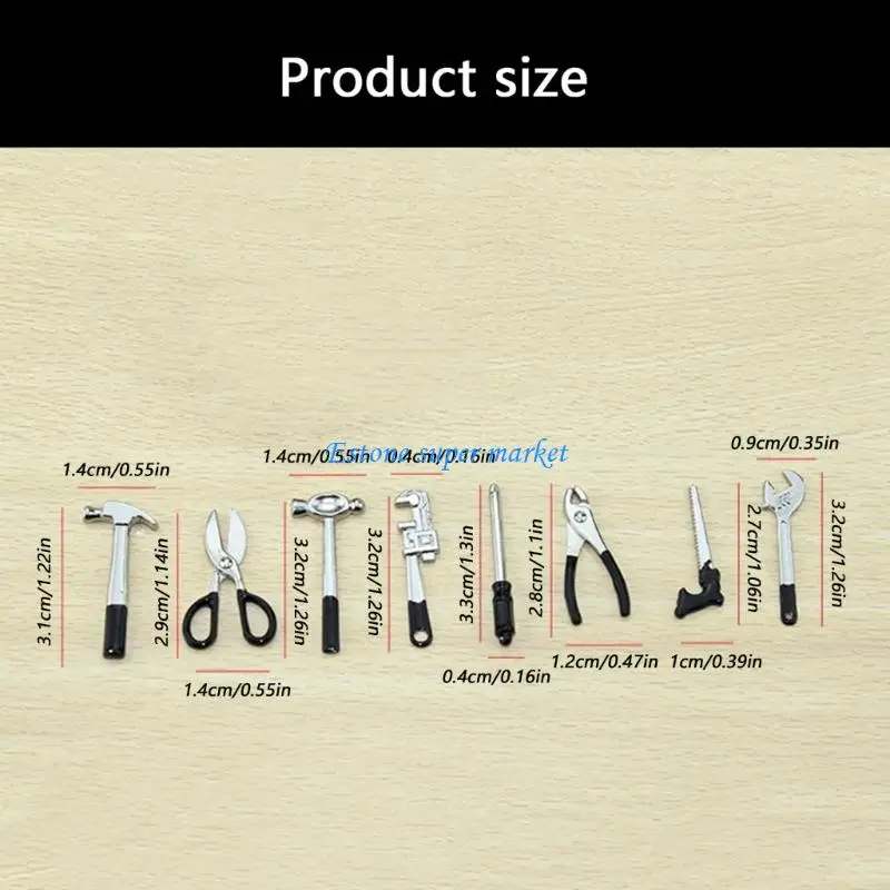 090B Poppenhuisaccessoires 8-delige miniatuurgereedschapset met hamermoersleutel Rollenspelkits voor kinderen Creatief