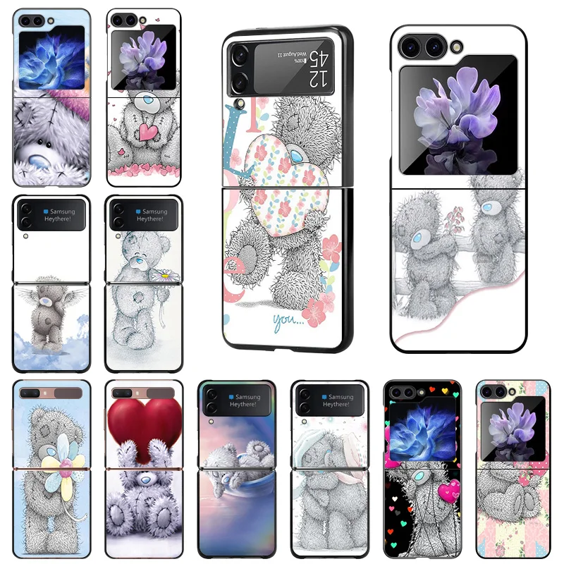 Luxury Couples Tatty Teddy Mobile Phone Cases For Samsung ZFlip6 Z Flip3 Flip4 Flip5 5G Flip 6 5 4 3 Black Hard Anti-Drop Cover