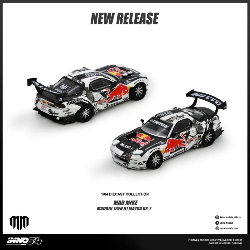 [Pre-sale] INNO 1:64 Mazda RX-7 MAD MIKE MADBUL Gen6 Simulation Alloy Car Model, Boys' Gift Toy, Collection Decoration Item.