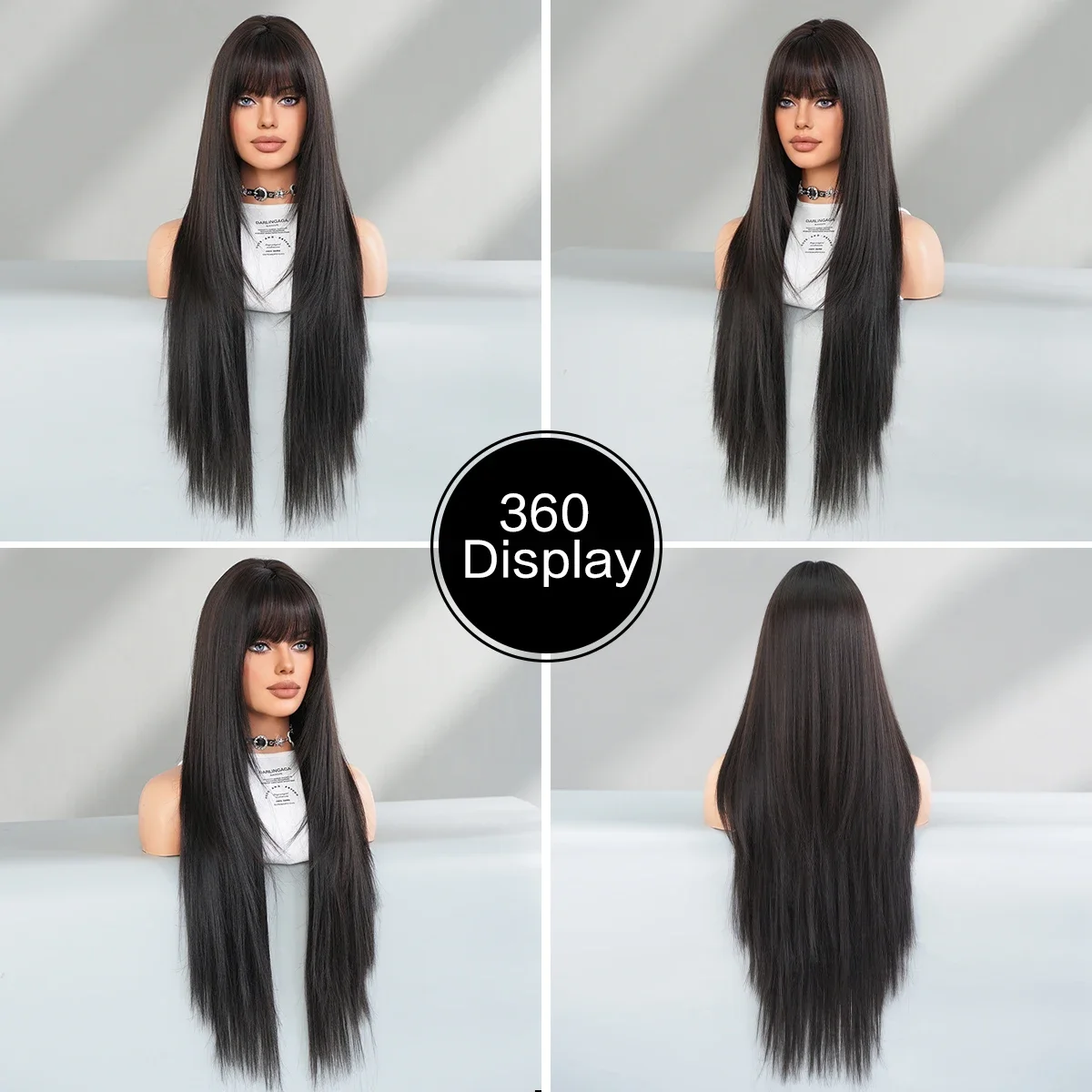 NAMM Long Straight Black Wig for Women Daily Cosplay Natural Straight Hair Wig Synthetic Hair for Heat Resistant Wigs With Bangs
