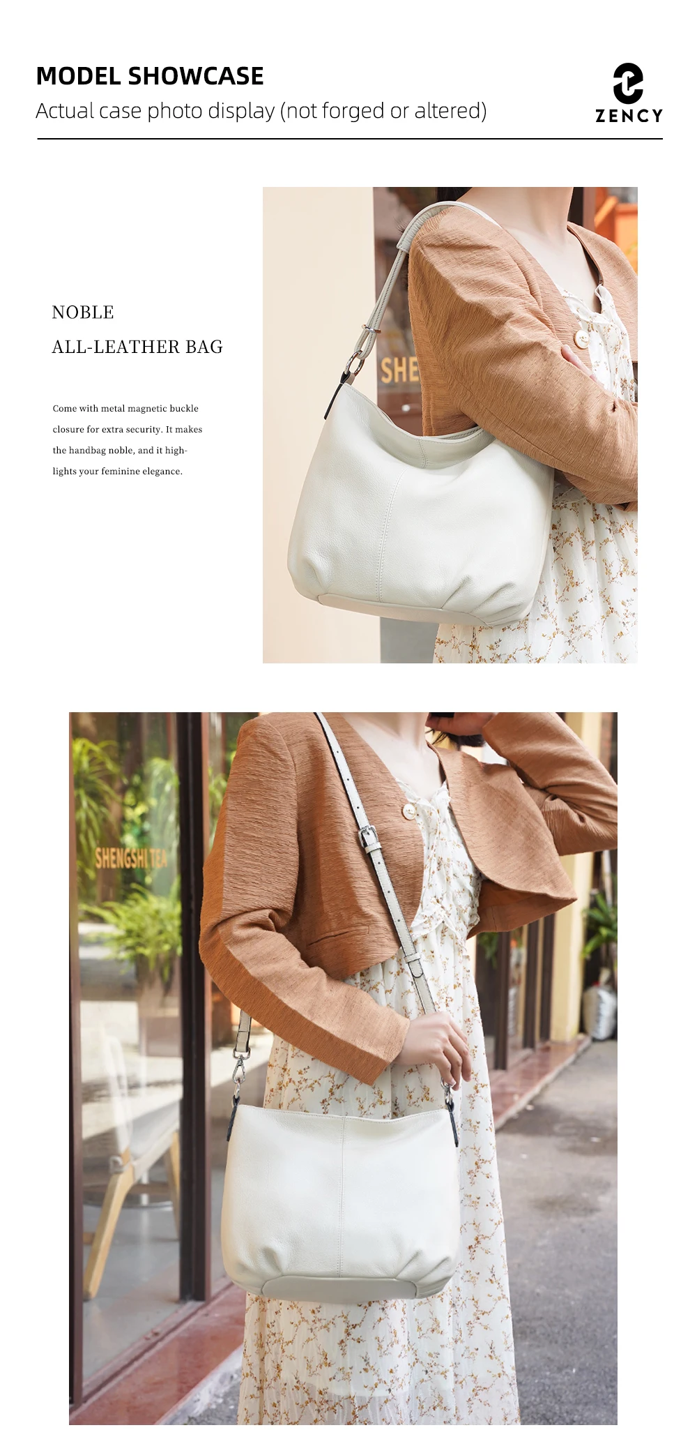 Zency Damen-Umhängetasche aus weichem Rindsleder, modische Lederhandtasche, Umhängetasche, Schulranzen für den Pendelverkehr, bezaubernde Hobos – Detail 5