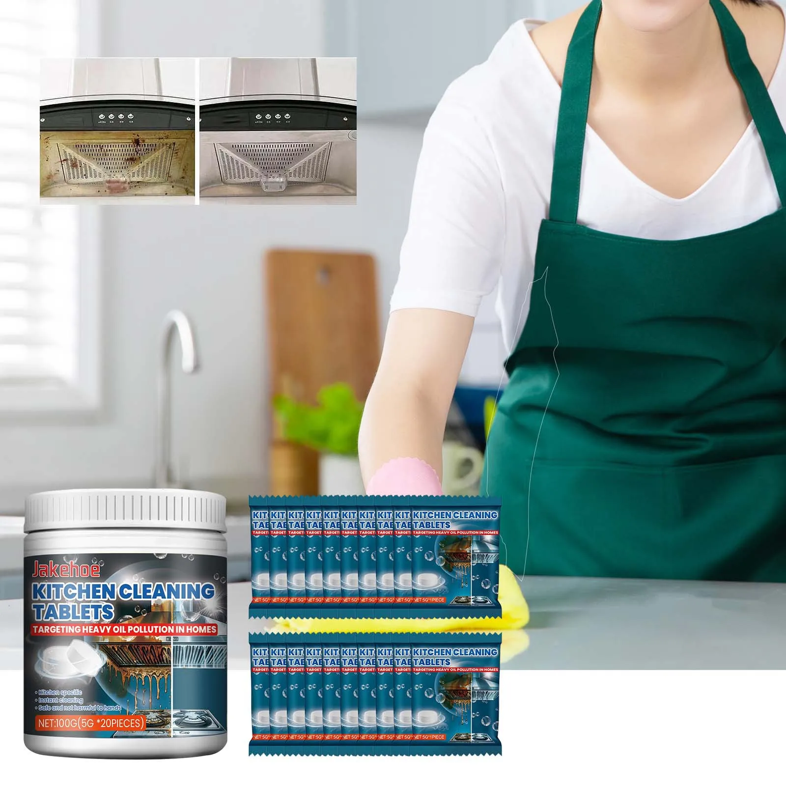 

100g Kitchen Cleaning Effervescent Tablets, Heavy-Duty Degreaser for Stove, Tiles & Surfaces, Fast-Dissolving Grease Remover