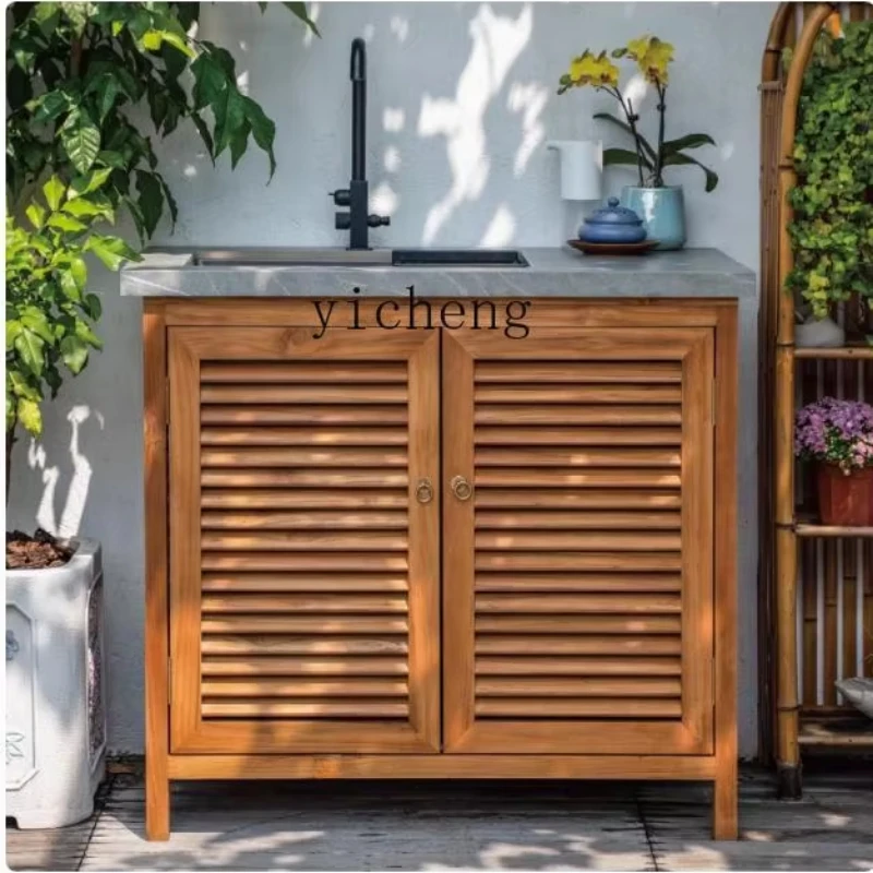 

Zz Chinese courtyard garden layout outdoor washbasin teak locker integrated washbasin