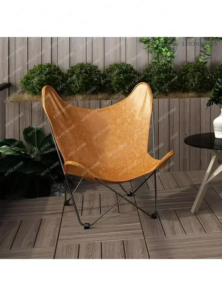 

Butterfly chair leather Nordic lazy leisure sofa folding chair lunch break portable outdoor backrest lounge chair balcony home