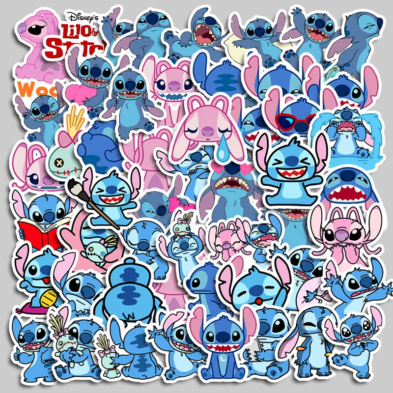 50PCS Lilo & Stitch Stickers Cute Cartoon Draw-bar Frame Notepad Waterproof Sticker No-repeat Multifunctional Stick Holiday Gift