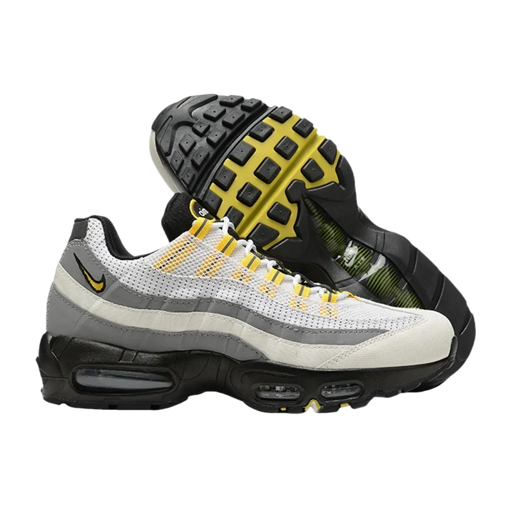 

Nike Classic Air Max 95, мужские модные удобные универсальные износостойкие кроссовки из синтетической кожи в стиле ретро, бело-серый-желтый