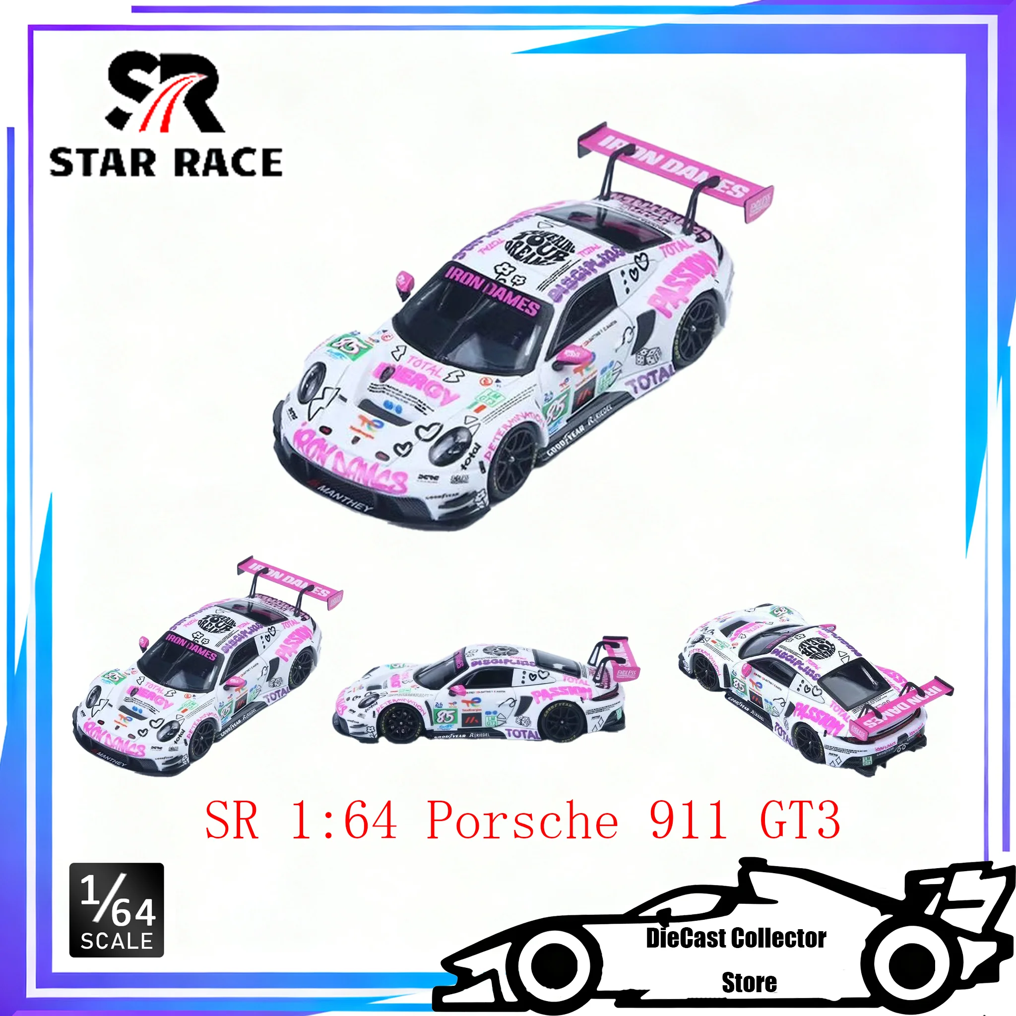 

STAR RACE 1/64 Porsche 911 GT3 White Powder No. 85 Racing Car Alloy Car Model Children Gifts