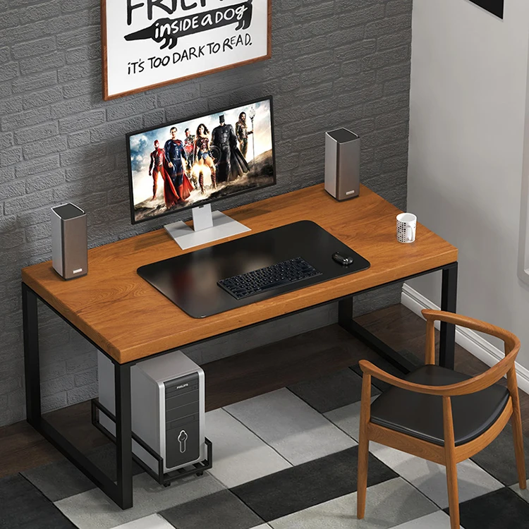 ！@Modern Simple  Solid Wood Computer Desk Household Single Desk Office Desk Chair Combination Stainless Steel Frame