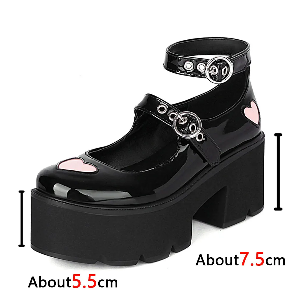 Heart Design Buckle Decor Platform Mary Janes Pumps 2022 Spring Dropship Platform Sweet Comfy Woman Shoes Pumps