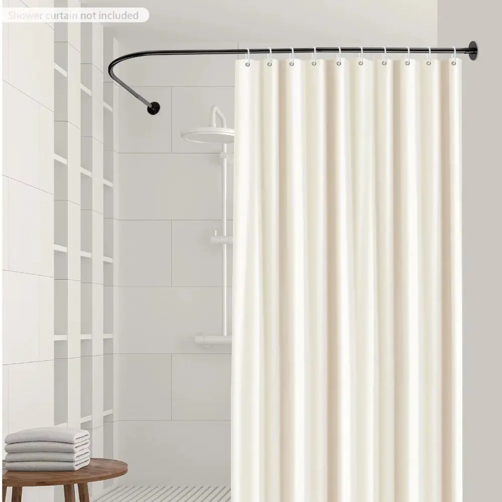 L Shaped Shower Curtain Rail Stainless Steel No Drilling Corner Shower Rail Metal Surface Adjustable Structure Adjustable Rail