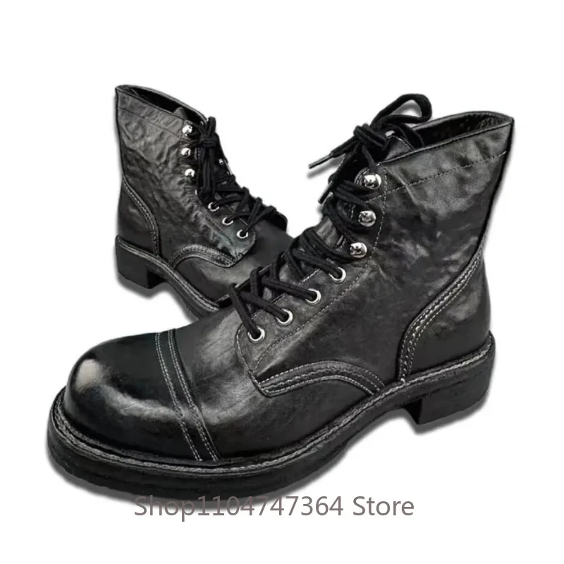 

Luxury Men Ankle Boots Genuine Leather Big Toe Vintage Work Shoes Handmade Hiking Motorcycle Boots Anti-slip Wear-resistant