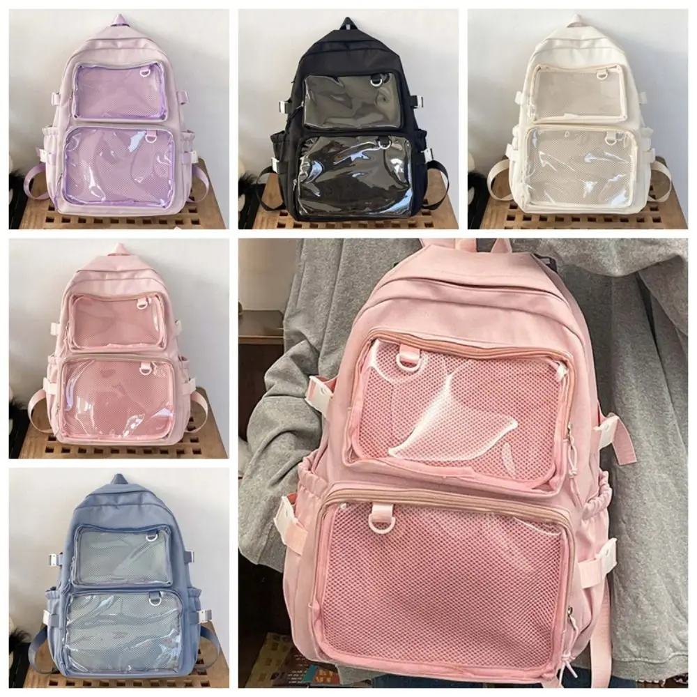 Einfarbiger Nylon-Ita-Rucksack, staubdicht, transparent, Schultasche für Schüler, strapazierfähig, kratzfest, großer Tagesrucksack. – Detail 2