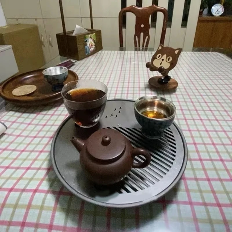 Outdoor Pure Titanium Circular Tea Tray Ultra Light and Simple Water Storage Type Tea Table Deepened Brewing Tray Tea-ABLA