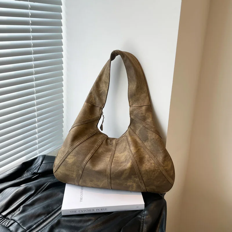 

Ретро однотонные повседневные женские сумки подмышки с рюшами, дизайнерская женская сумка на плечо из искусственной кожи, большая вместительная портативная сумка для девочек