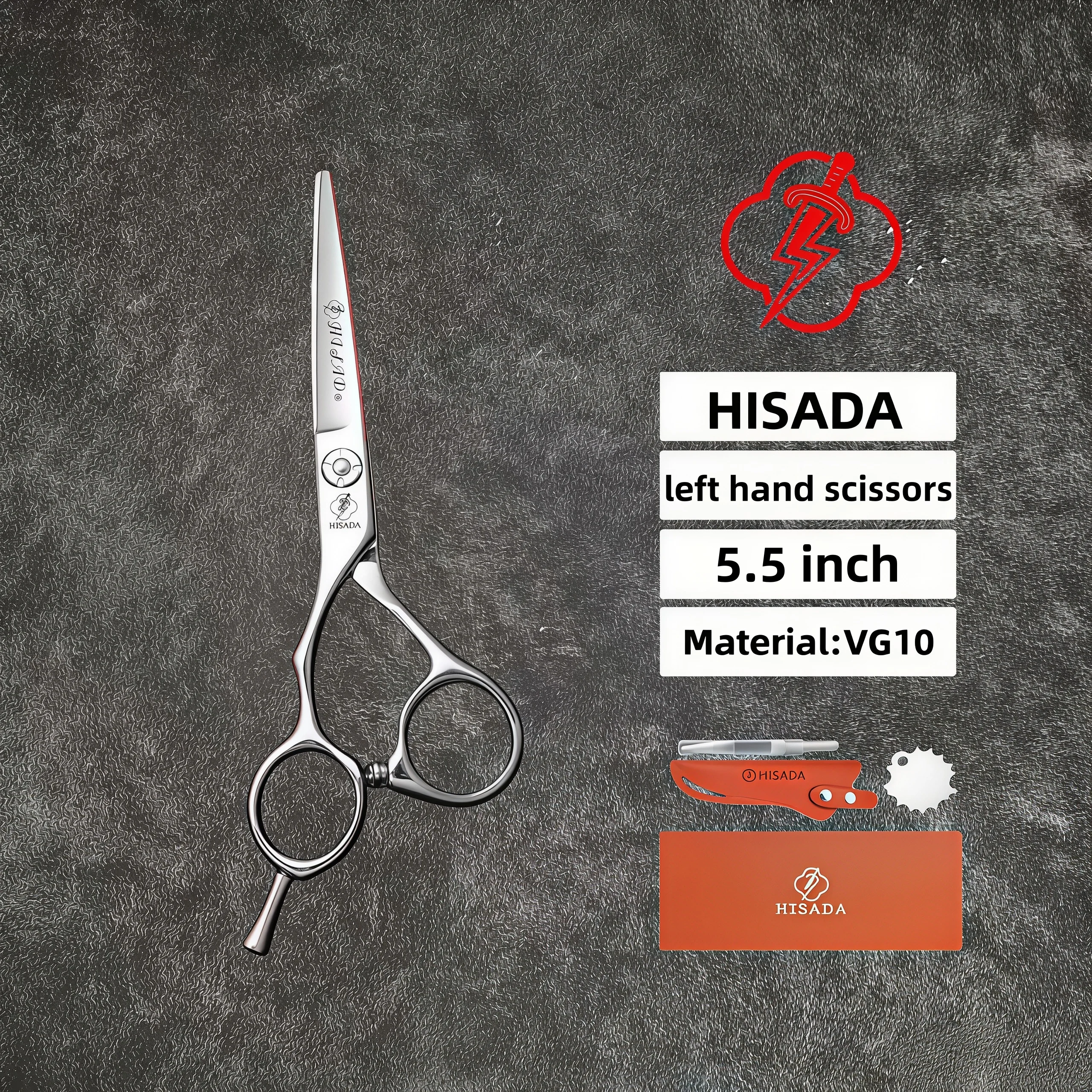 左手用プロ用ヘアはさみ、hisada-ヘアスタイリストプロフェッショナルツール-55インチ-人間工学に基づいたデザイン-vg10素材