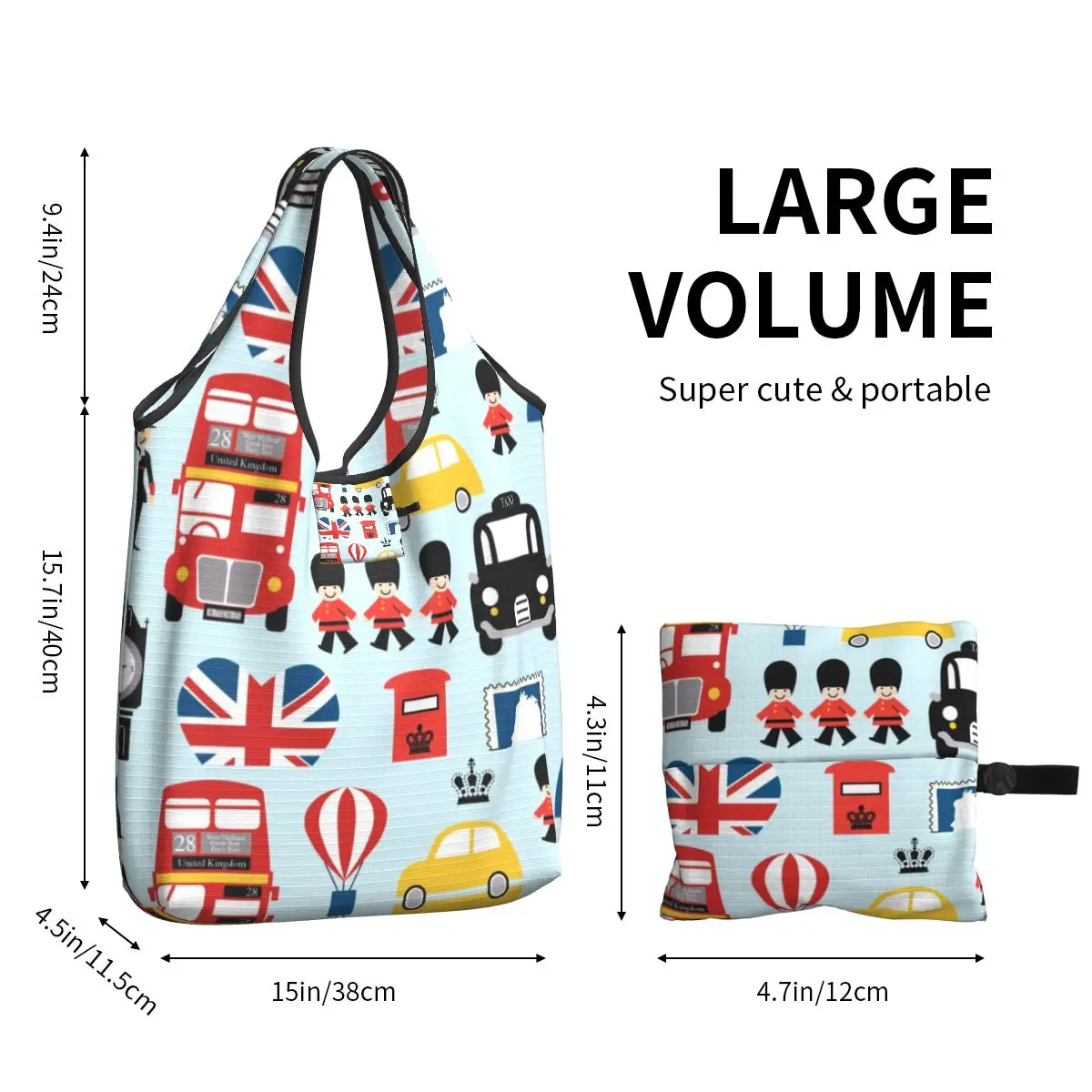 Custom British Flag London Red Bus Car Grocery Shopping Bag Fashion Shopper Tote Shoulder Bags Large Capacity Portable Handbag