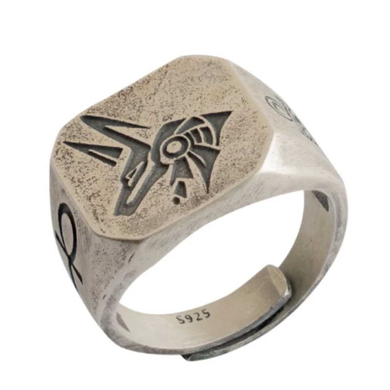 BOCAI New s925 Silver Man Ring Egyptian Gods Eye of Horus Trendy Retro Cold Wind Personalized Single Jewelry Accessories