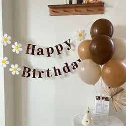 Brown Happy Birthday Bunting Banner, Garland, Daisy Sunflower Theme, 1st, 2nd, 3rd Year Old Birthday Background Decor