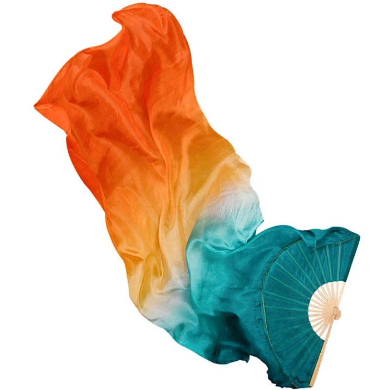 

Silk Dance Fan Double Sided Dual Color Long Floating Classical Dance Fan Jiaozhou Yangge Dance Performance Prop Green Orange Fan