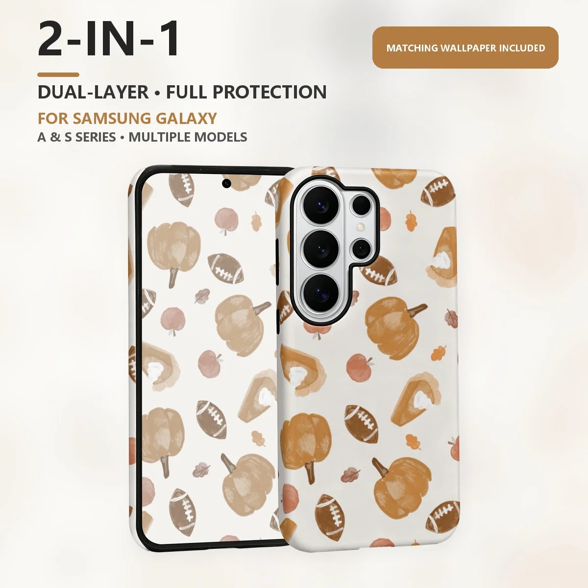 Fall Football Pattern 2-in-1 Dual-Layer Phone Case for Samsung Galaxy S26 S25 S24 Plus Ultra FE S20 FE A56 A17 A16 A15