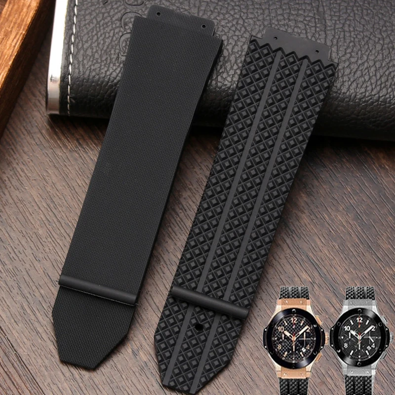 Watch Band For HUBLOT BIG BANG Classic Fusion Series Silicone 25mm*19mm Men Watch Strap Chain Watch black Rubber Bracelet Chain