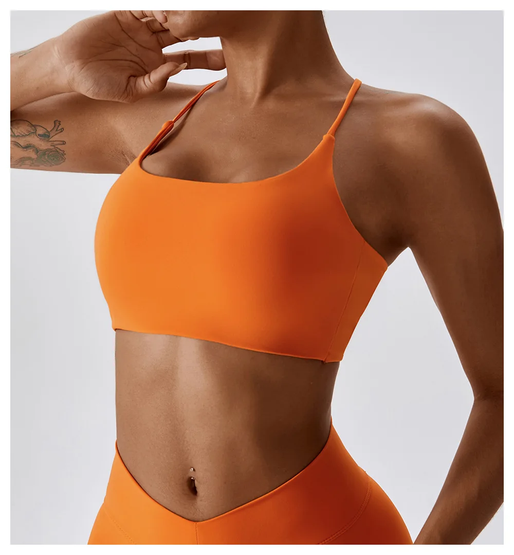 Soutien-gorge moulant en forme de U pour femme, sous-vêtement sexy de sport, de fitness, de gym, de yoga, avec sangle croisée dans le dos, coussin