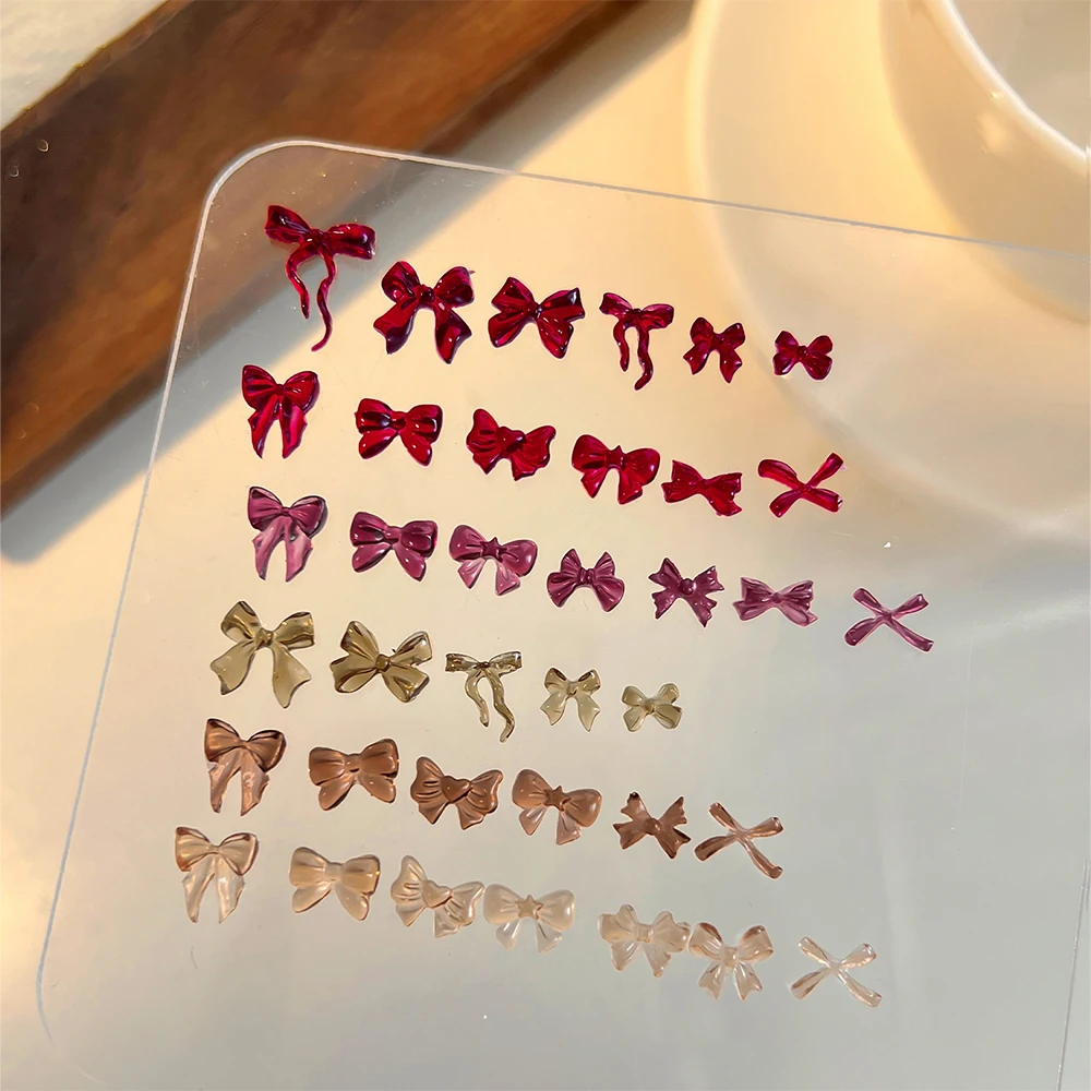 50pcs 3D Khaki Mix Ribbons Bows Nail Charms Jelly Resin Elegant Bow Tie French Nail Art Decoration Chic Bow Manicure Accessories