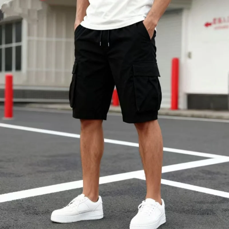 2026 NEW Men Loose Straight Pants Casual Multi-pocket Shorts Summer Five-Inch Men's Shorts Drawstring Sports Cargo Short Pants